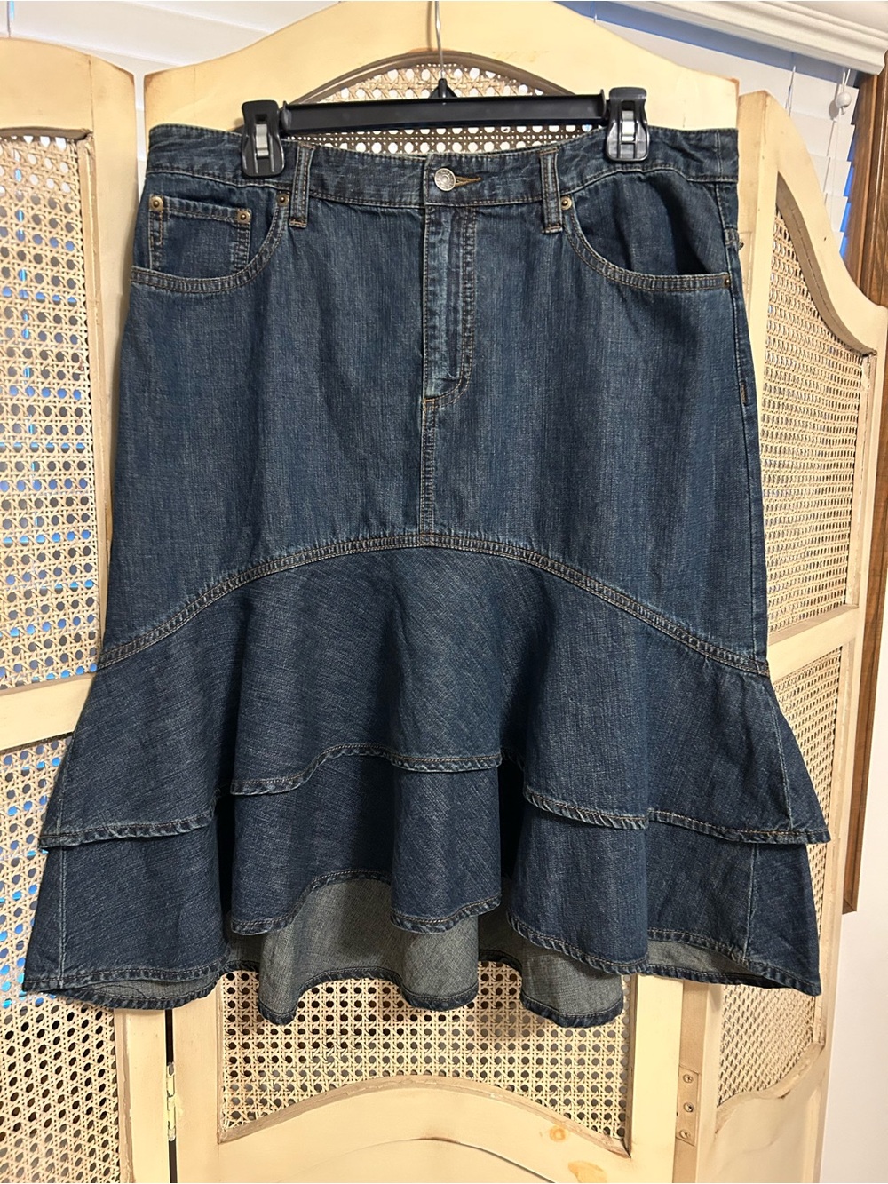 Ralph Lauren Dark Blue Denim Ruffle-Hem A-Line Skirt